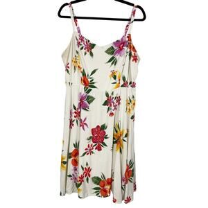 Old Navy, Size XL, White Tropical Floral Cami Fit & Flare Dress, V-Neck, *Flaw*